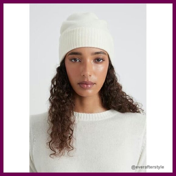 Luxury Cashmere Beanie Ribbed Stretchy Winter Hat Soft Elegant Minimal